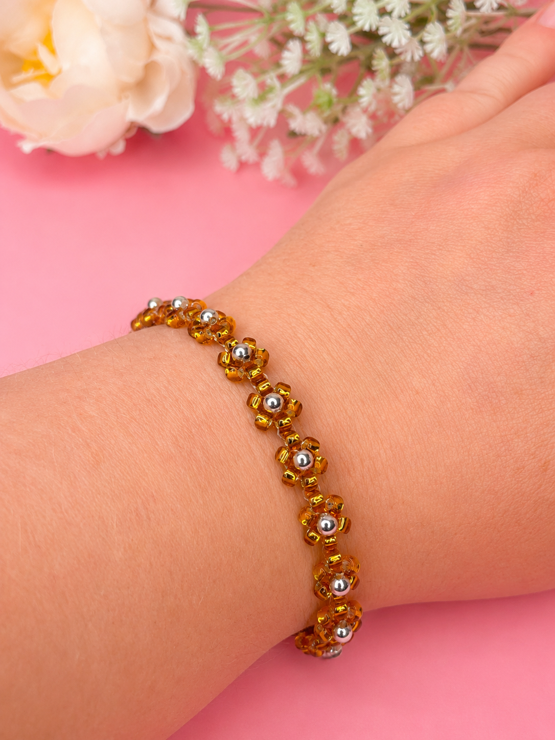 Blumenarmband Bernstein-Silber