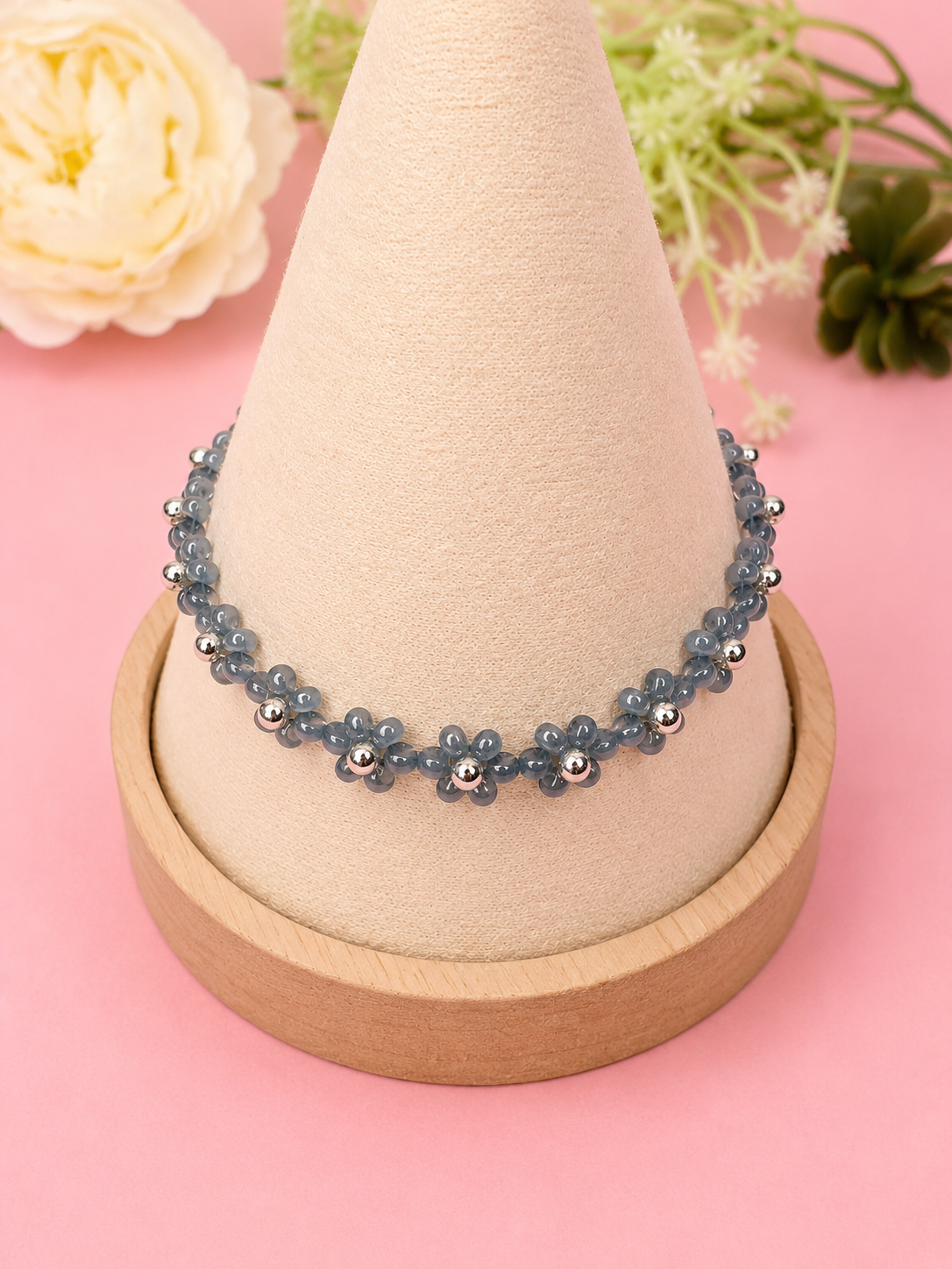 Blumenarmband Blau-Silber
