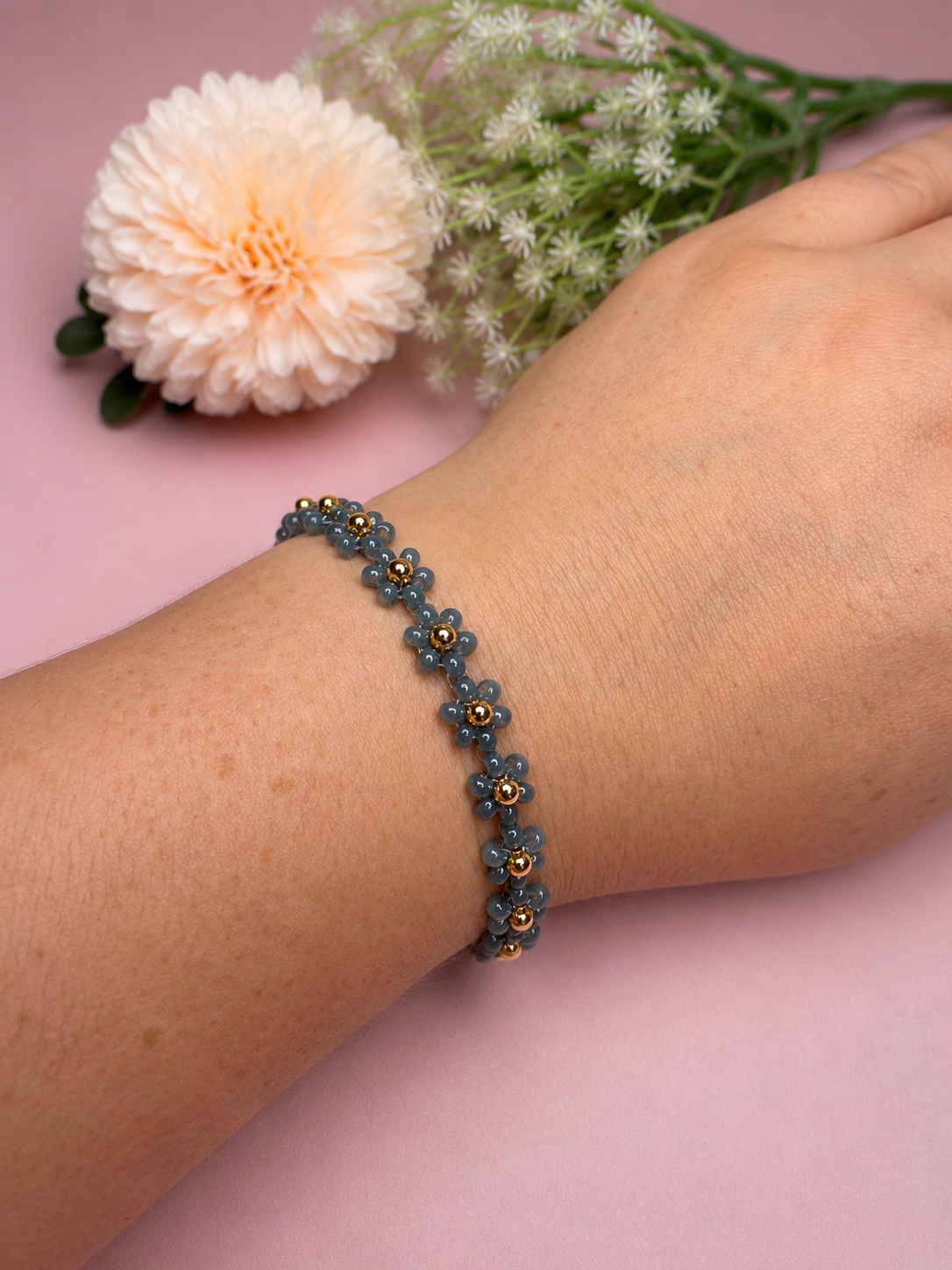 Blumenarmband Blau-Gold