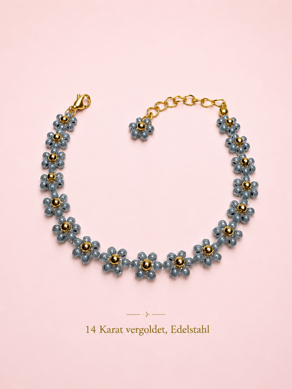 Blumenarmband Grau/Blau-Gold