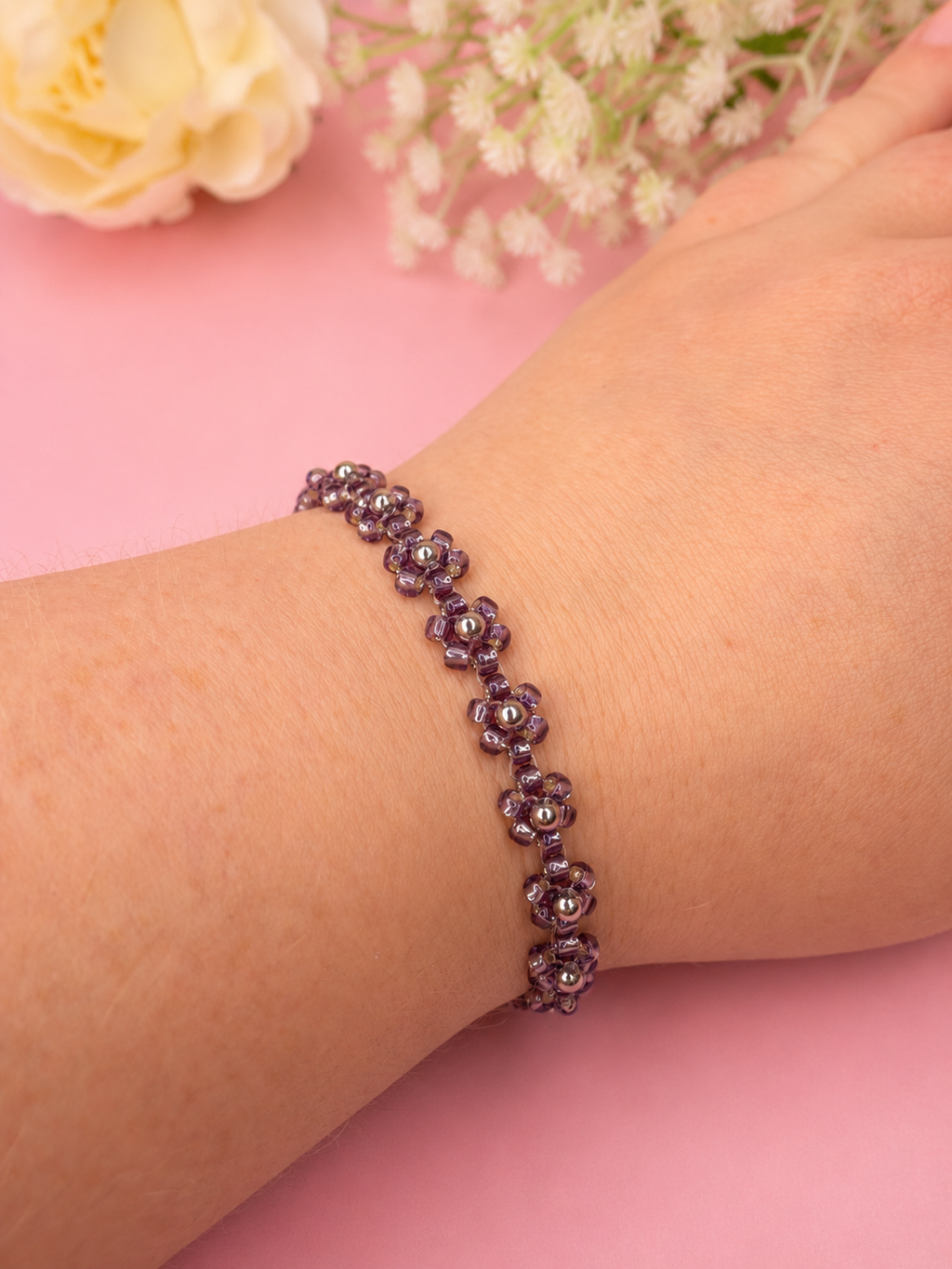 Blumenarmband Amethyst-Silber