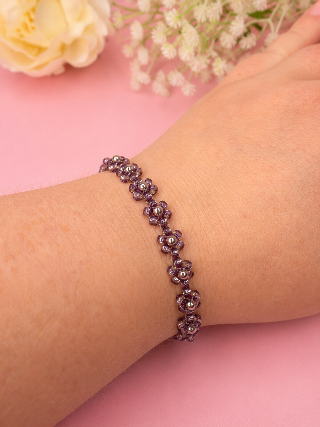 Blumenarmband Amethyst-Silber