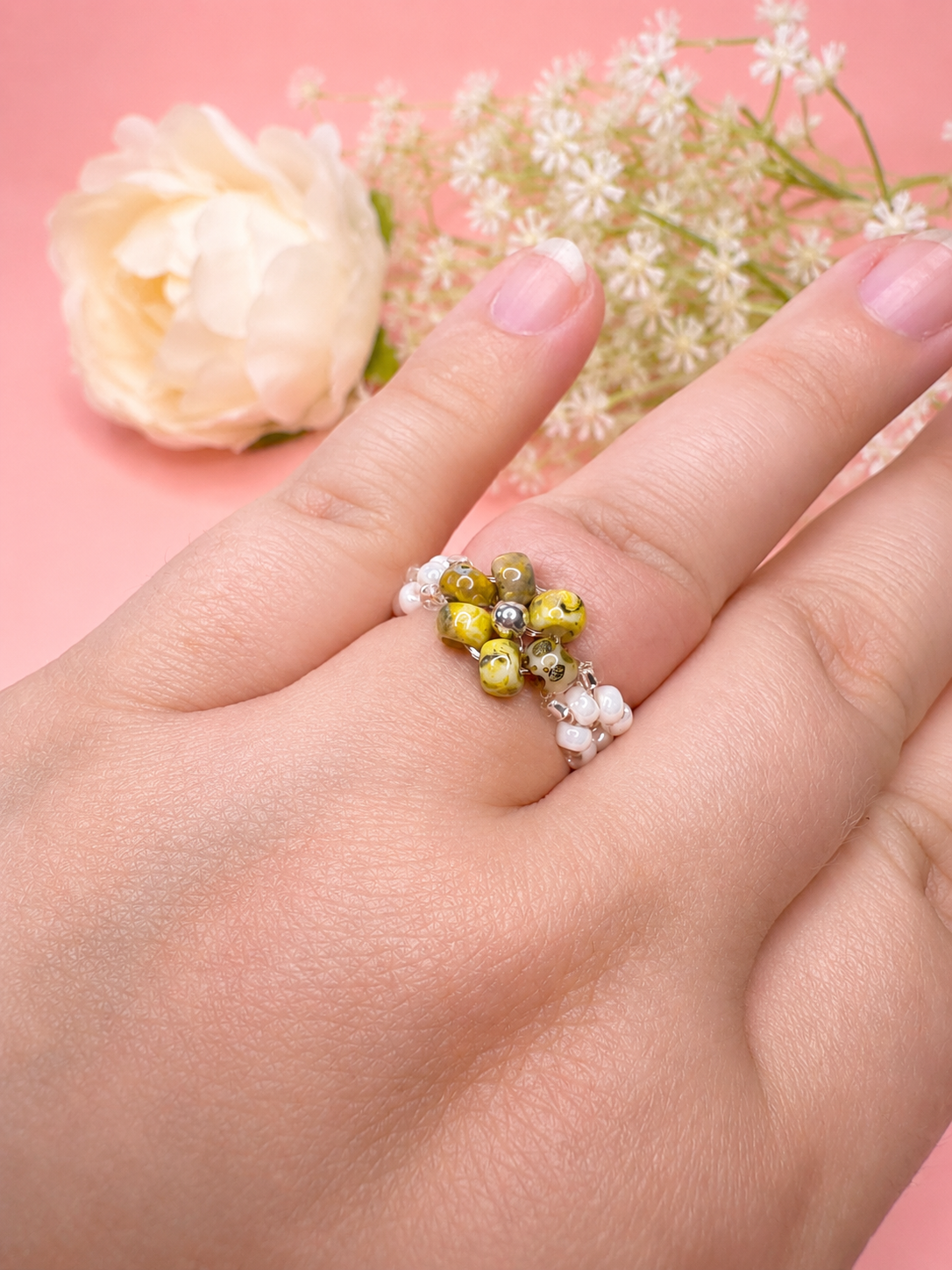 Olive Blooming Ring Silber