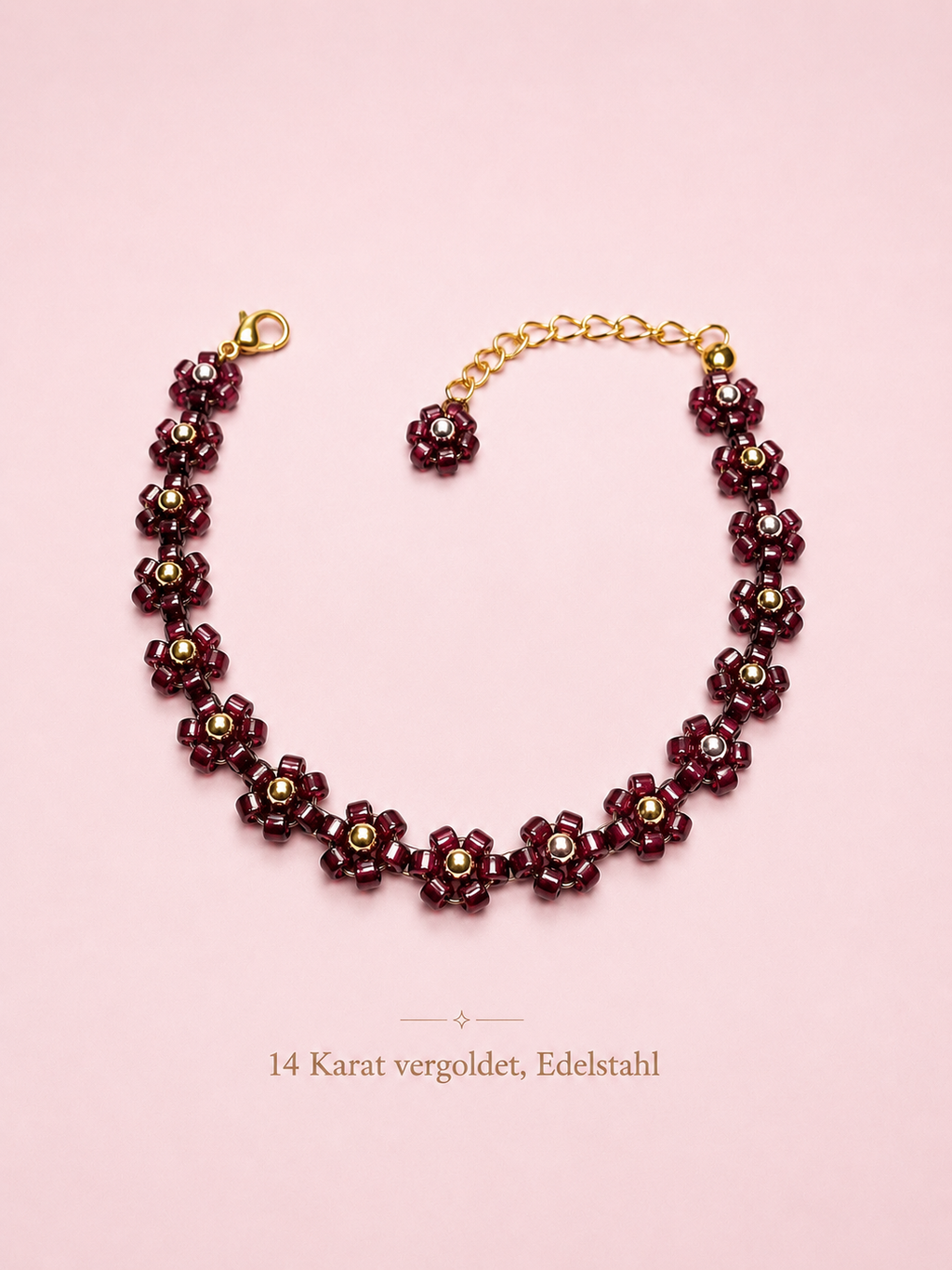 Blumenarmband dunkel Rot-Gold