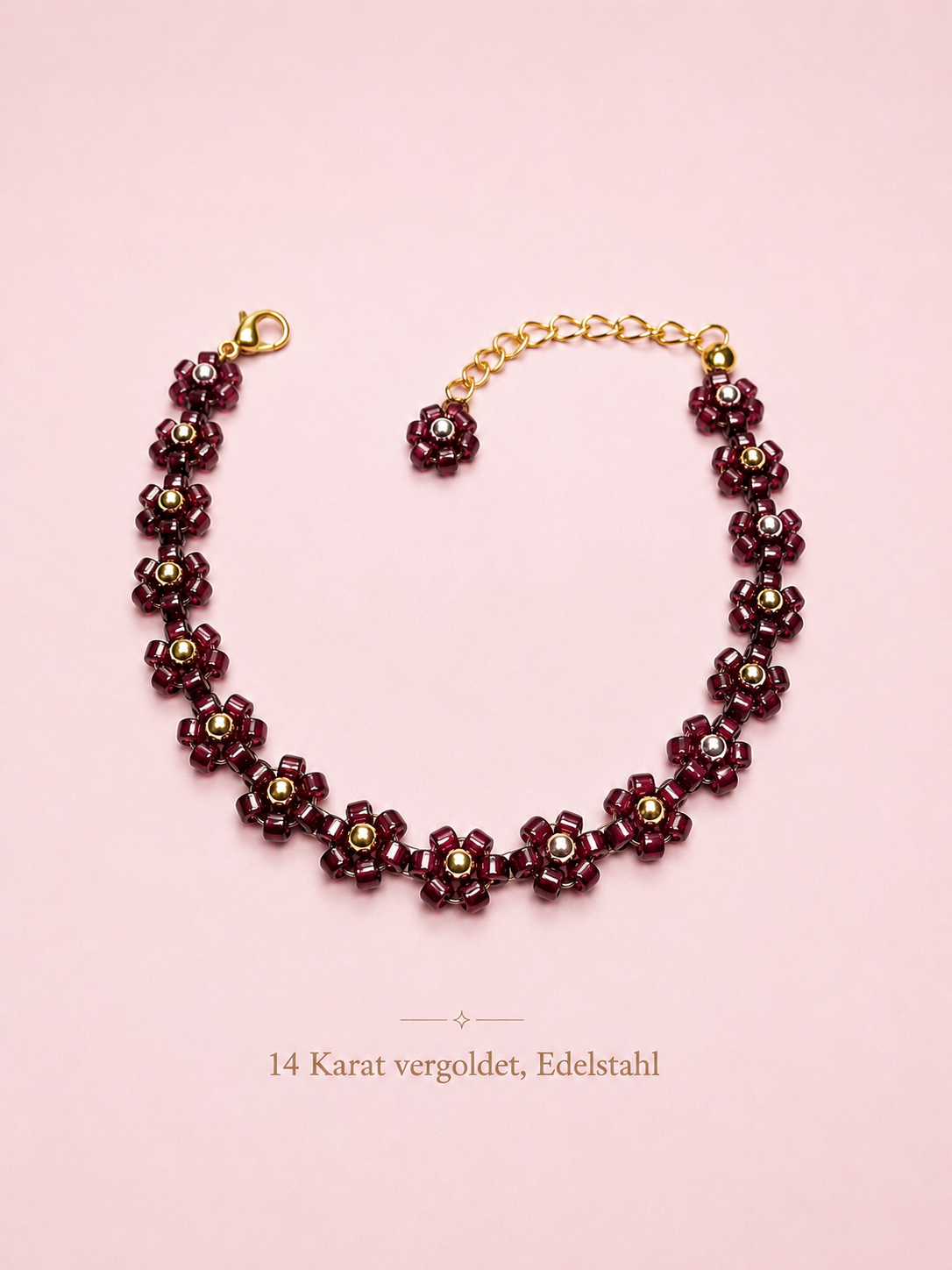 Blumenarmband dunkel Rot-Gold