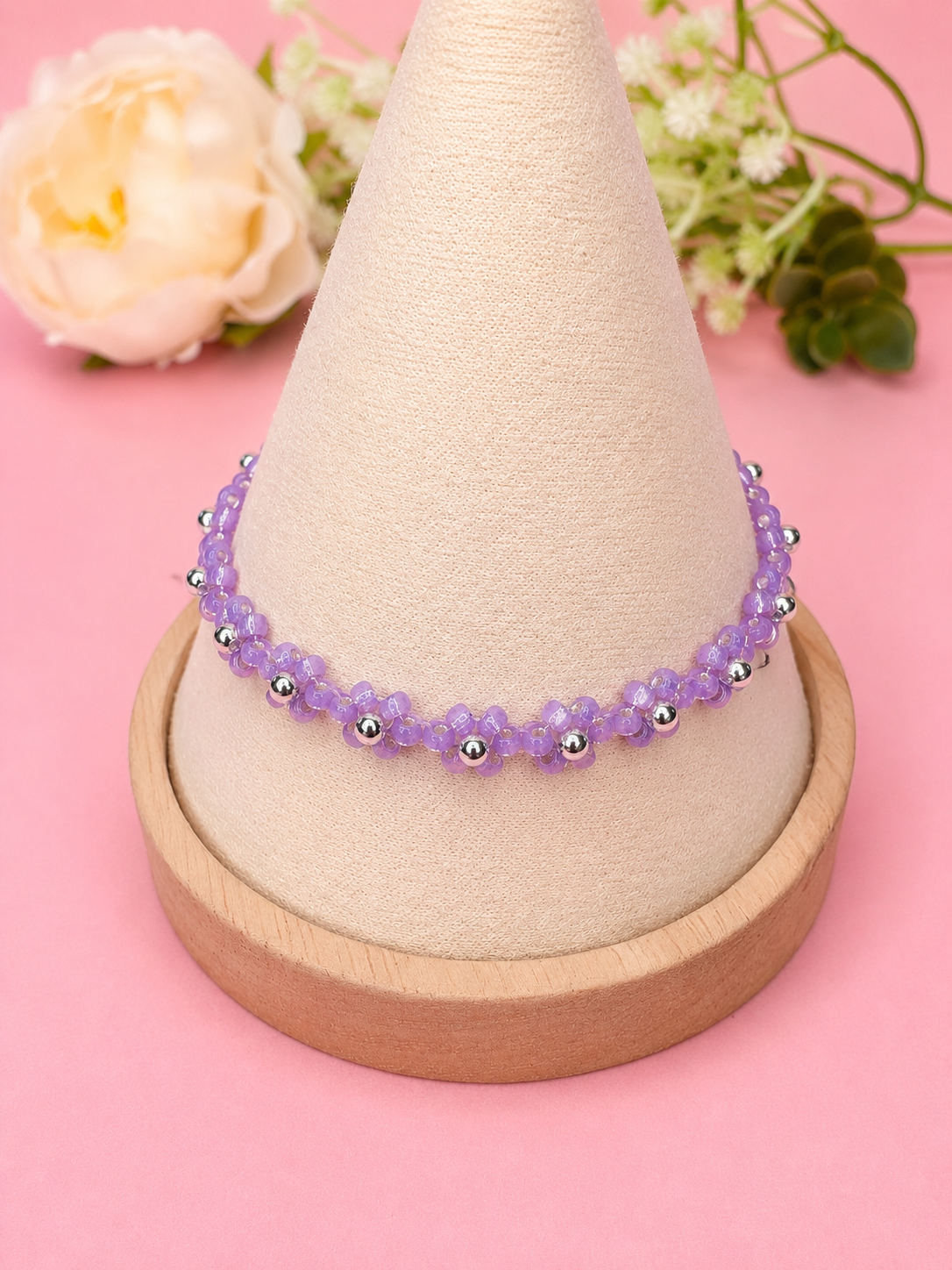 Blumenarmband Lila-Silber