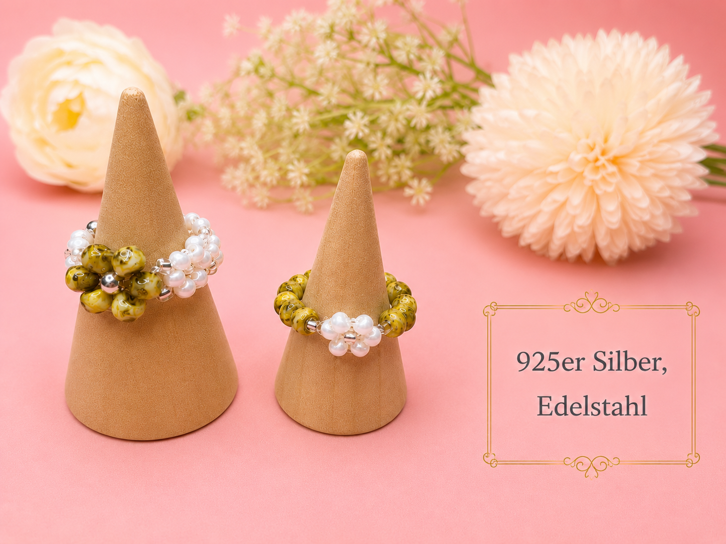 Olive Blooming Ring Silber
