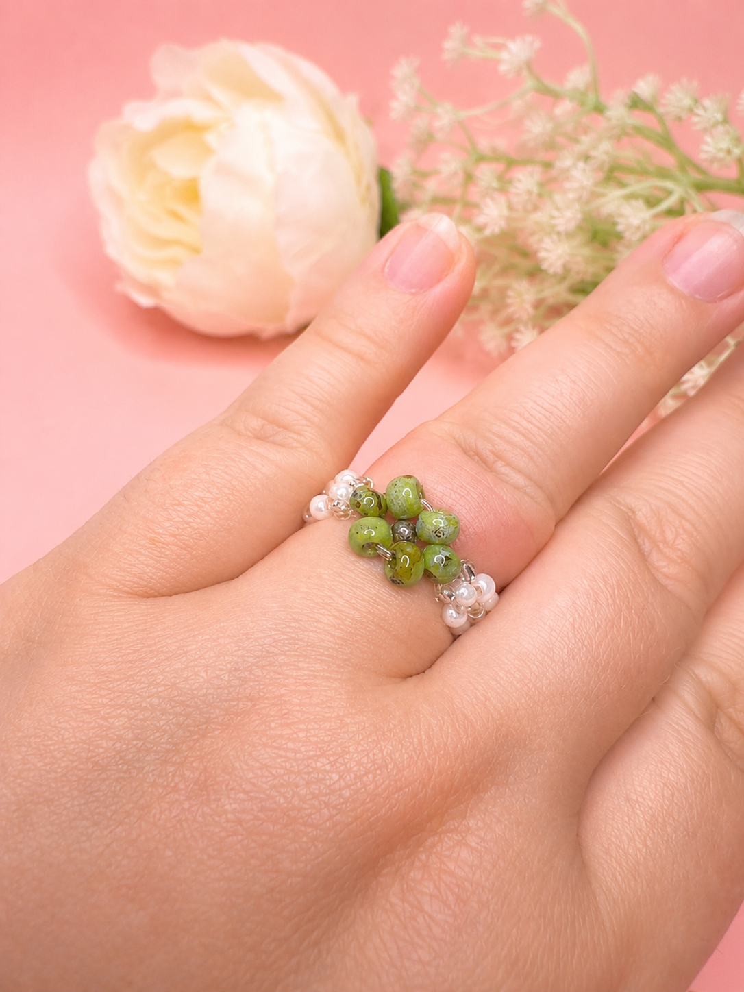 Lime Blooming Ring Silber