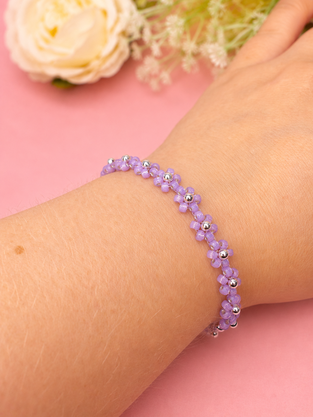 Blumenarmband Lila-Silber