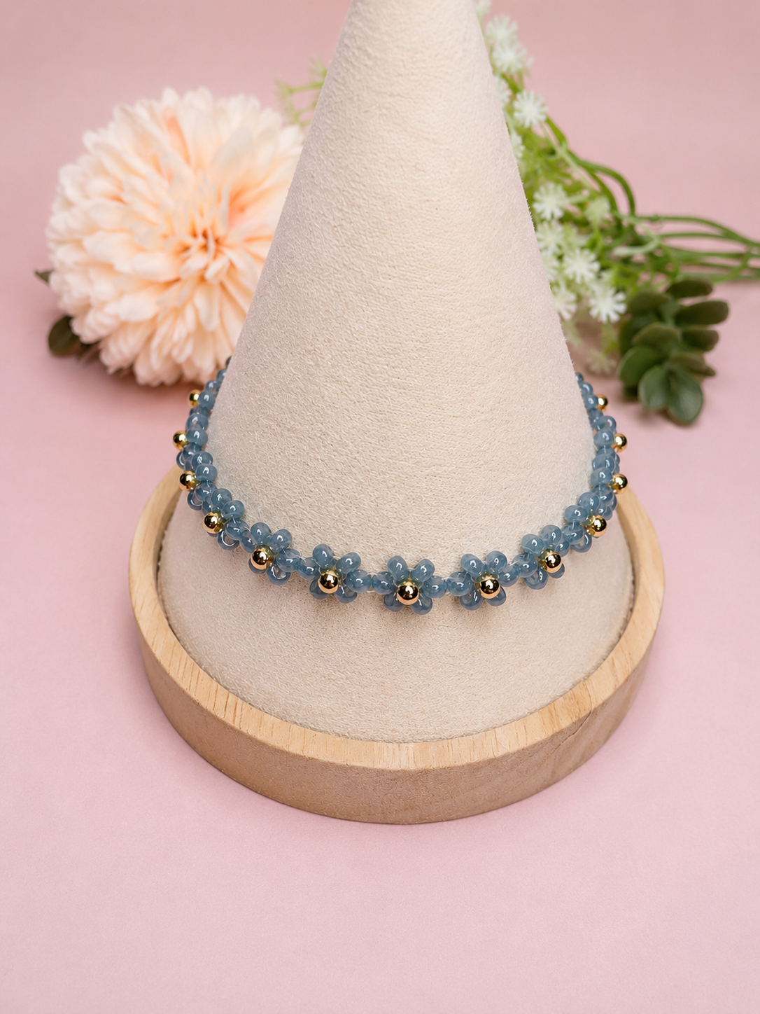 Blumenarmband Blau-Gold