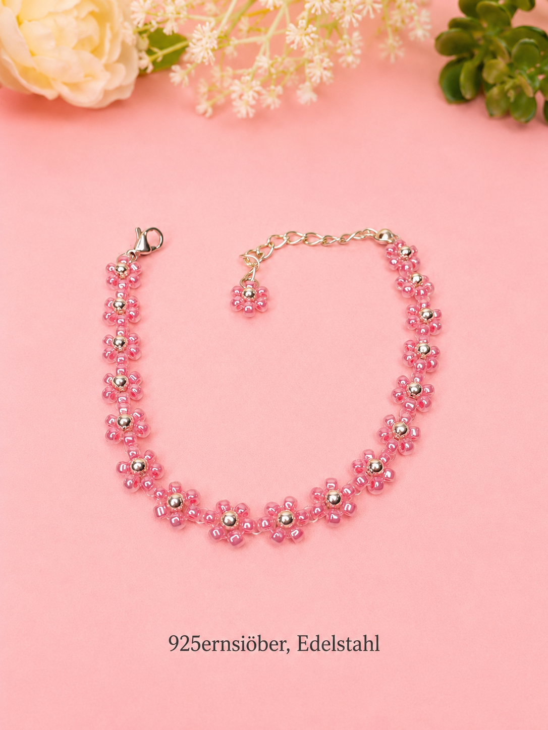Blumenarmband Rosa-Silber