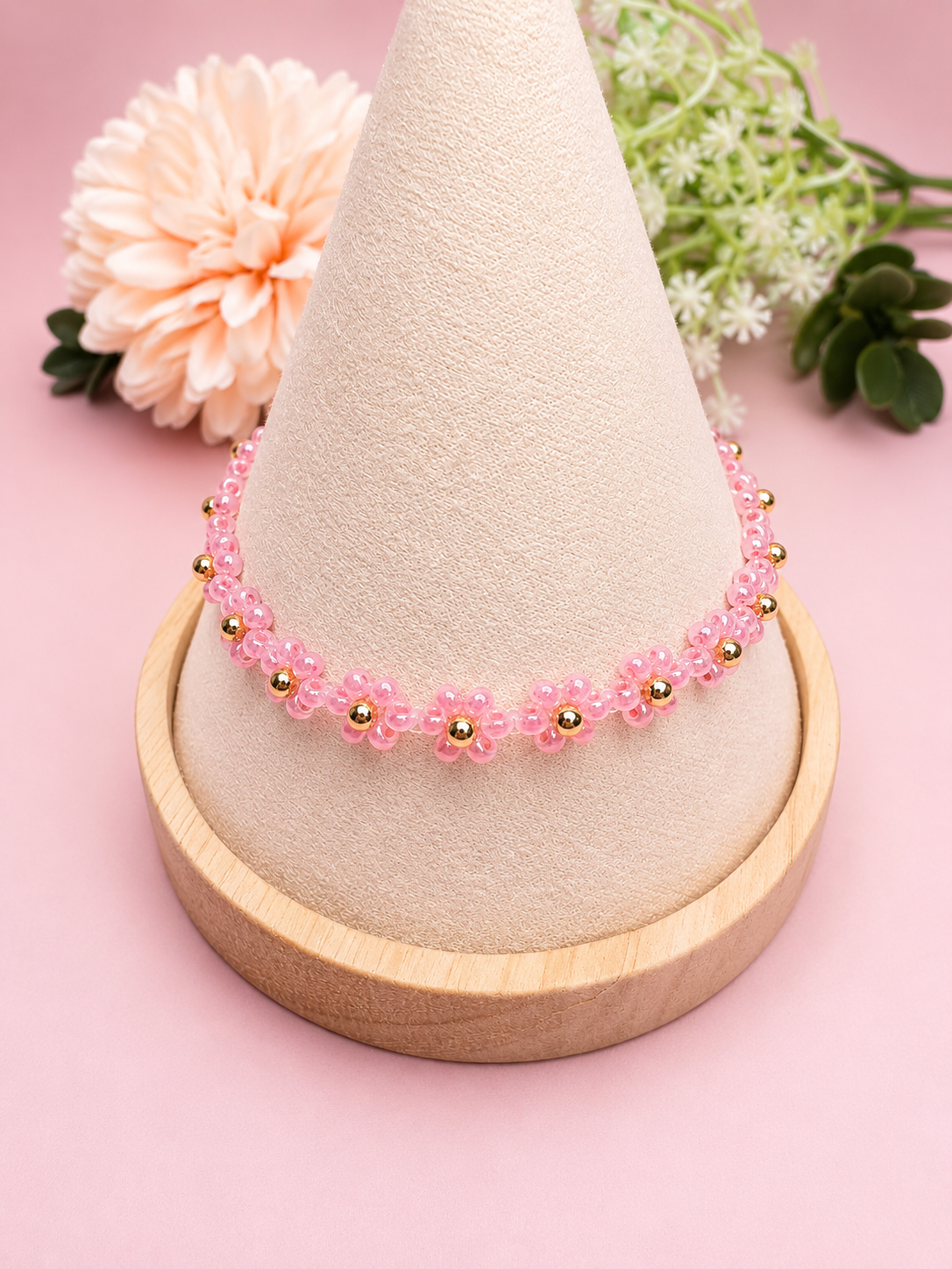 Blumenarmband Rosa-Gold