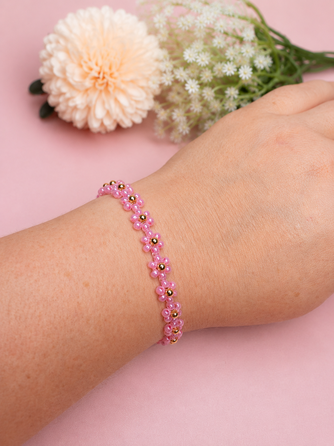 Blumenarmband Rosa-Gold