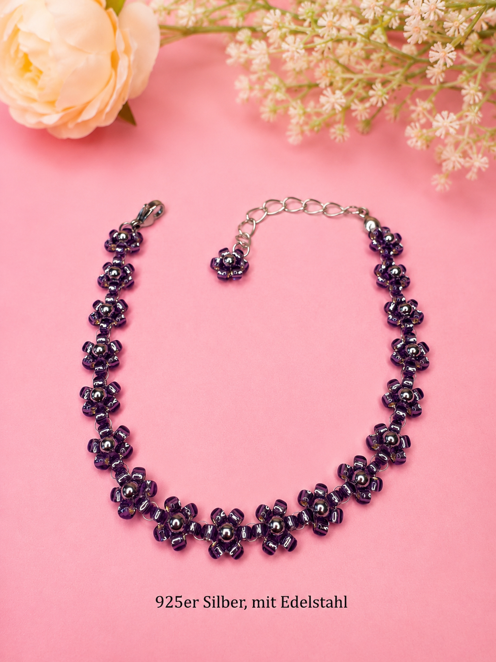 Blumenarmband Amethyst-Silber