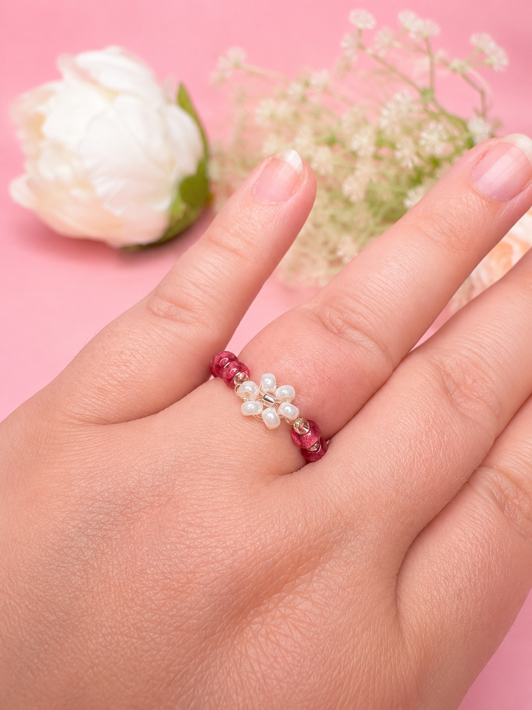 Ruby Blossom RIng Silber