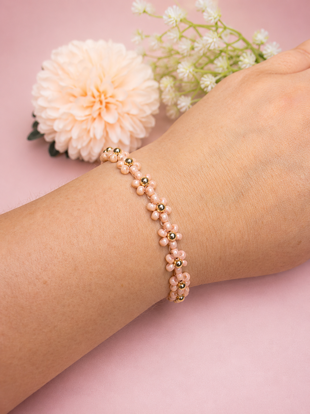Blumenarmband Peach-Gold