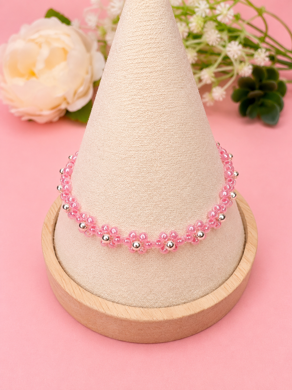 Blumenarmband Rosa-Silber