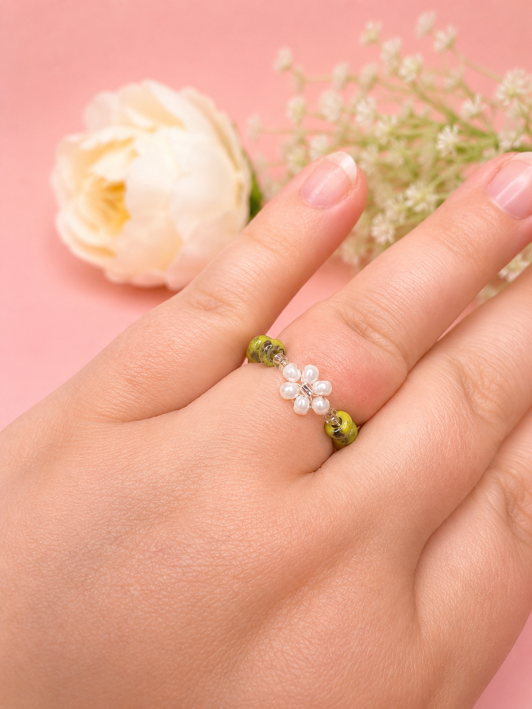 Lime Blooming Ring Silber