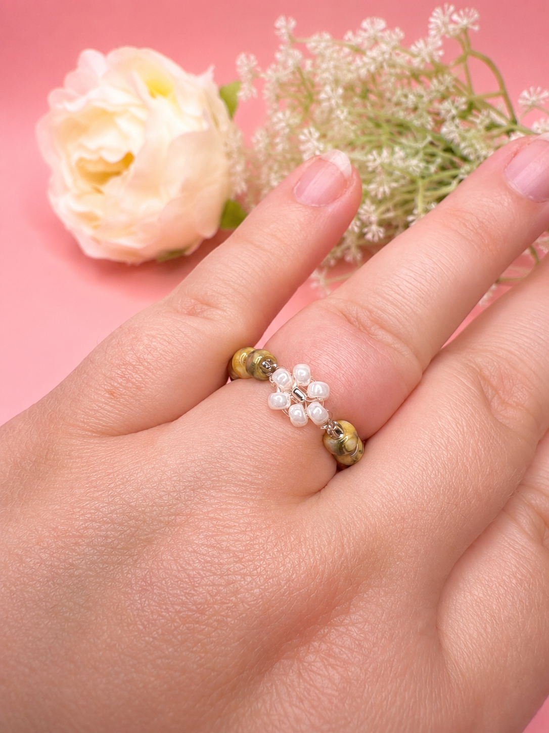Olive Blooming Ring Silber