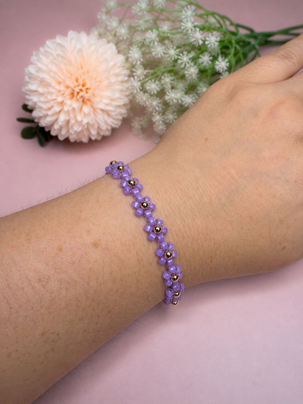 Blumenarmband Lila-Gold
