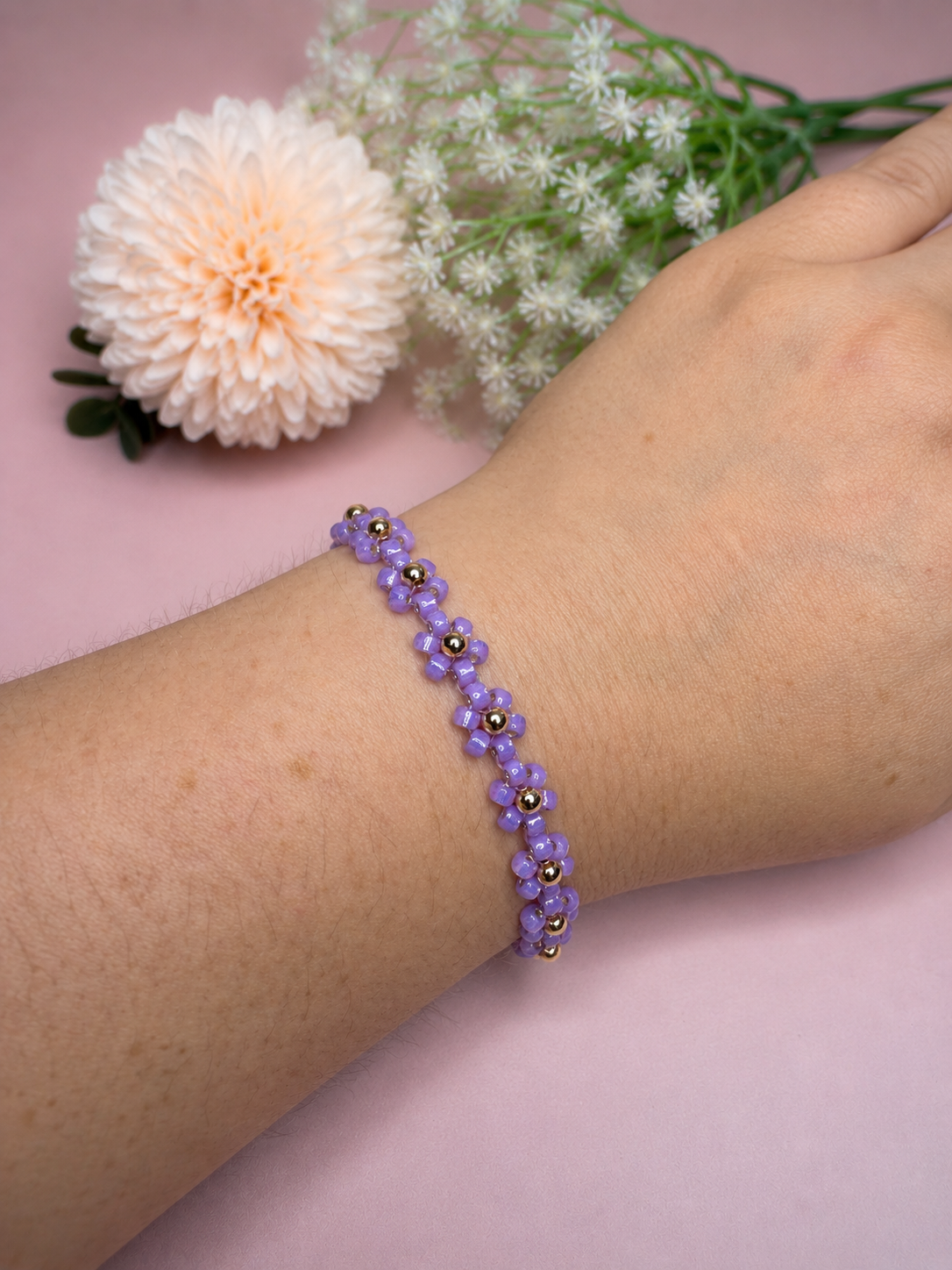 Blumenarmband Lila-Gold