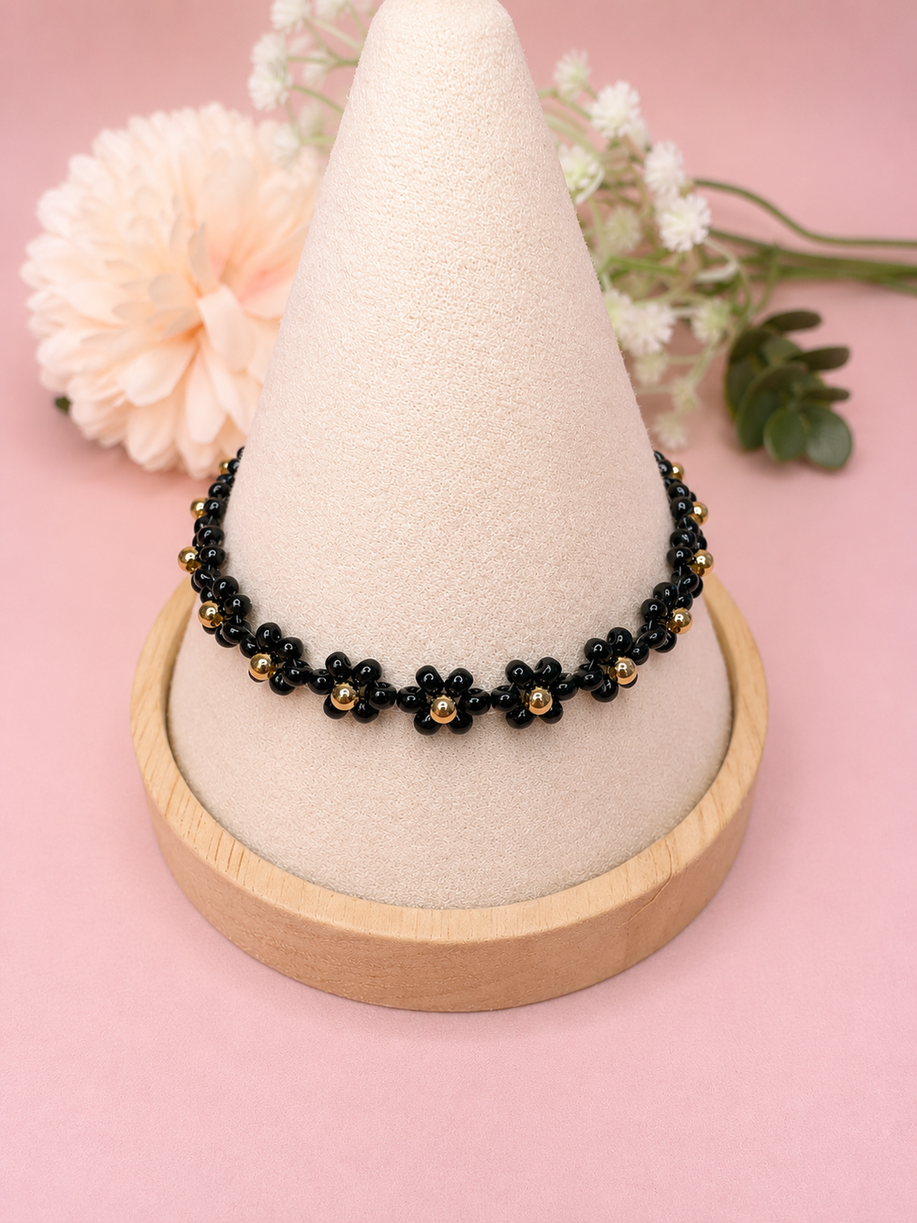 Blumenarmband Schwarz-Gold