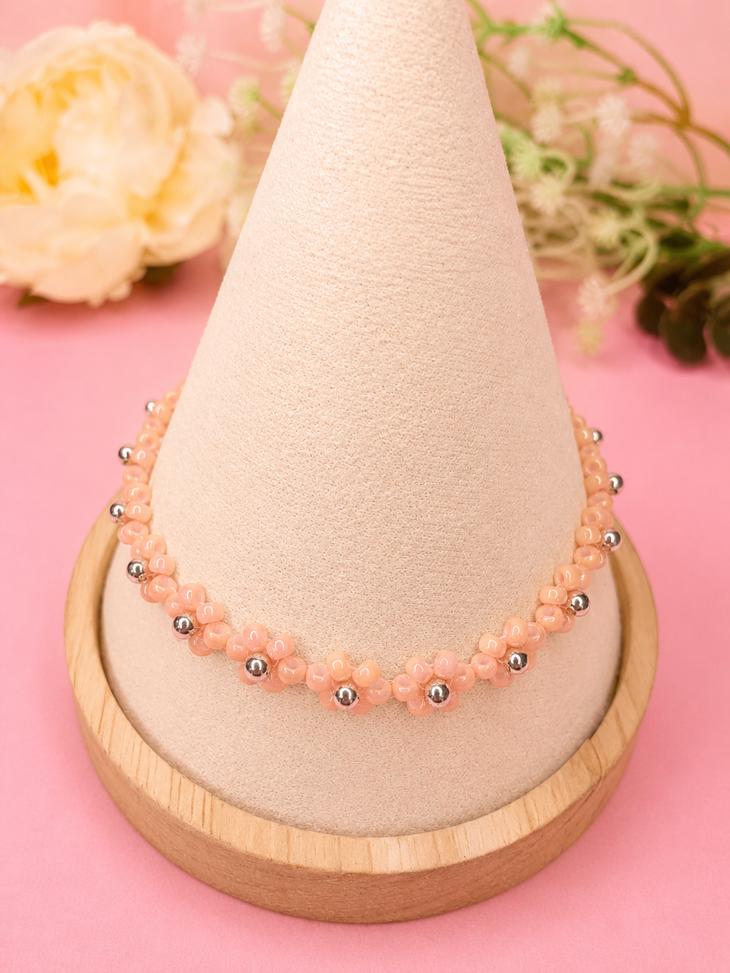 Blumenarmband Peach-Silber