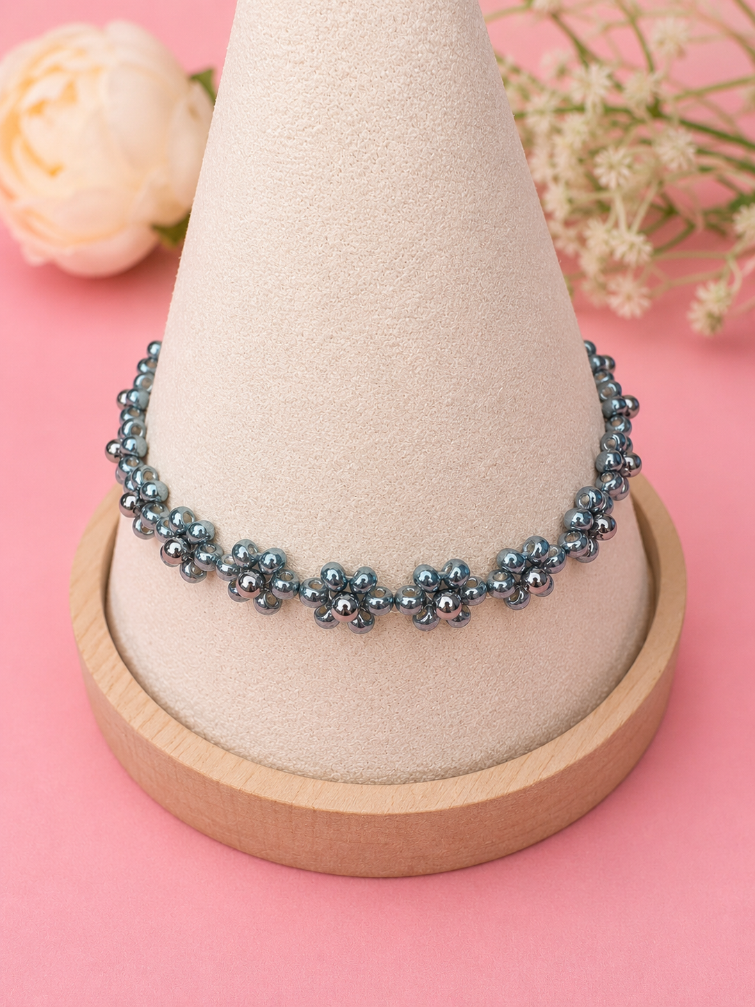 Blumenarmband Metallic Blau-Silber