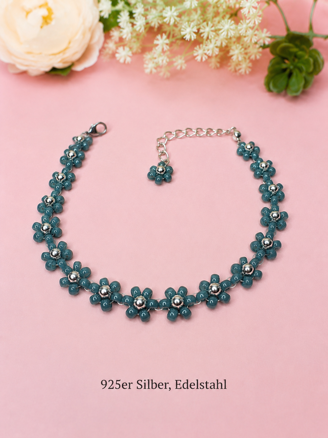 Blumenarmband Blau-Silber