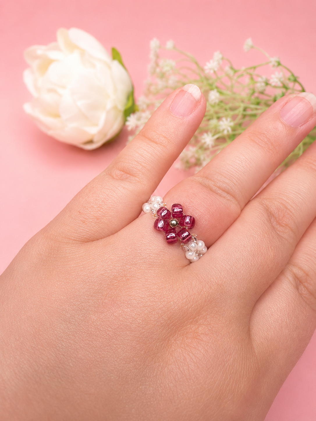 Ruby Blossom RIng Silber